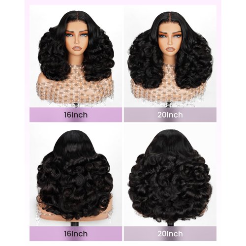Arabella 6x6 Ready to Go Glueless Wigs Human Hair 280% Density Glueless Lace Front Wigs Human Hair Bouncy Curl Wave Wigs Human Hair Pre Cut Lace Pre Bleached Wig (20inch, 6X6 Bouncy Curl Wig)