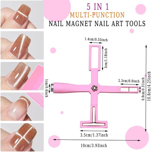 Gieehiol 5 in 1 Nail Magnet Tool Multi-function Nail Art Cat Eye Magnet Stick for Cat Eye Gel Nail Polish 3D with Silicone Protective Case Nail Design Tools for Nail Salon Home DIY (Pink, Small)