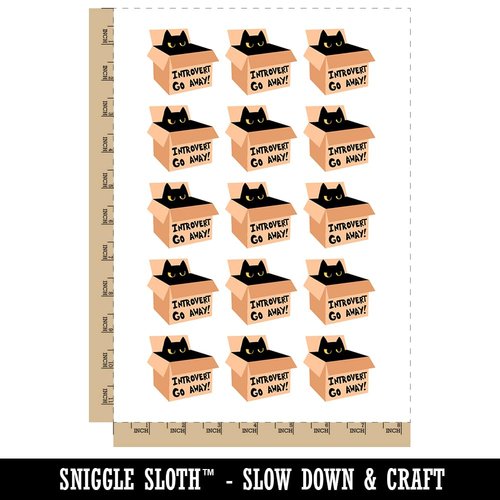 Introvert Cat In Box Temporary Tattoo Water Resistant Fake Body Art Set Collection - 15 2" Tattoos (1 Sheet)
