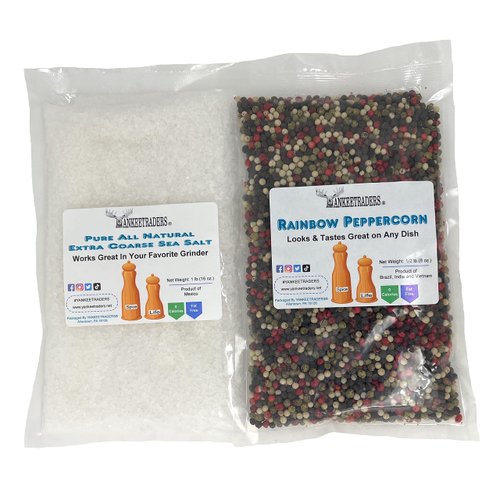 YANKEETRADERS® Rainbow Peppercorn Blend & Sea Salt Packs for Mill Grinders