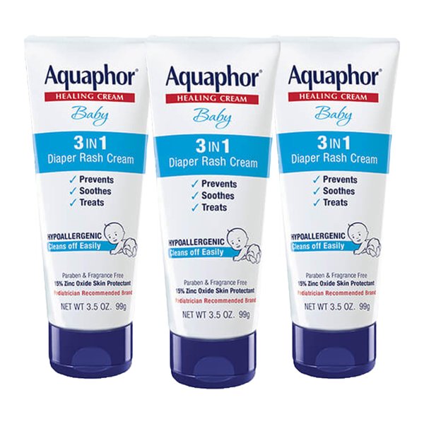 Aquaphor Baby Diaper Rash Cream, 3-in-1 Diaper Rash Relief, 3.5 Oz Tube