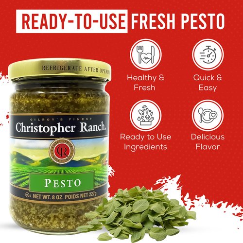 Christopher Ranch Gourmet Pesto Sauce - Made in USA Family Owned Since 1956 Basil Fresh Almonds Parmesan Garlic Perfect for Roasting Dipping & Spreading Versatile for Pasta Pizza & More 8 oz Pack of 2