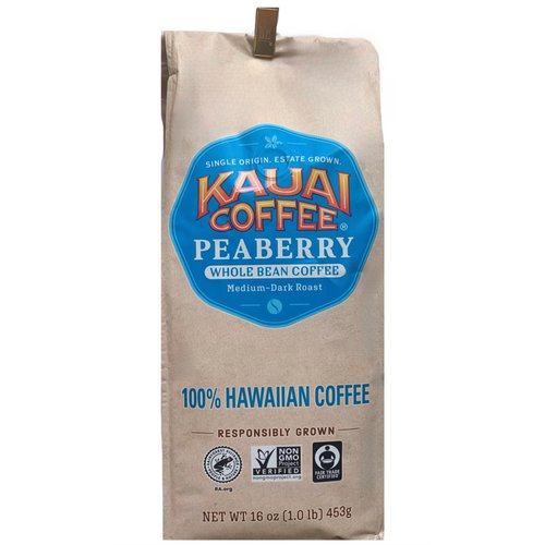 Kauai Coffee 100% Hawaiian Peaberry Whole Bean Coffee - 1lb