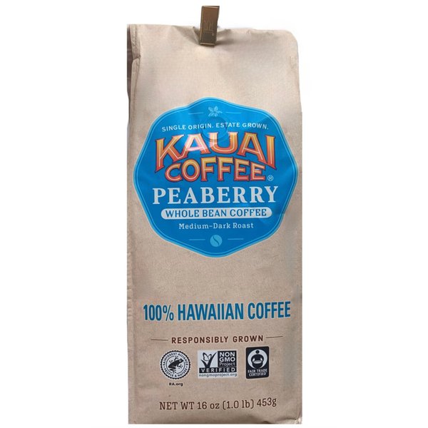 Kauai Coffee 100% Hawaiian Peaberry Whole Bean Coffee - 1lb