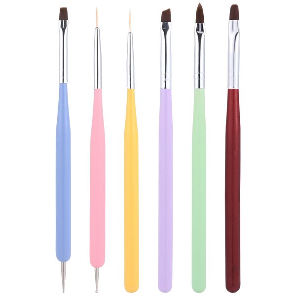 6Pcs Nail Art Brushes Set Gel Nail Brush, Cleaning Polish Mistakes on the Cuticles, Acetone Resistant Nail Brush, Fingernail Cleaning Brushes for Nail Art and Designs(Multicolor-2)
