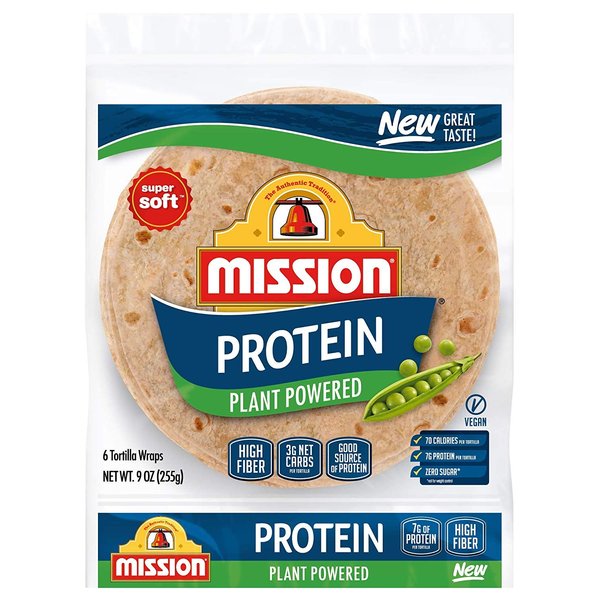 Tortillas Mission Protein Plant Powered Tortilla Wraps, High Fiber, Low Carb, Vegan - 2 Packs, 9 Ounce (Pack of 2)