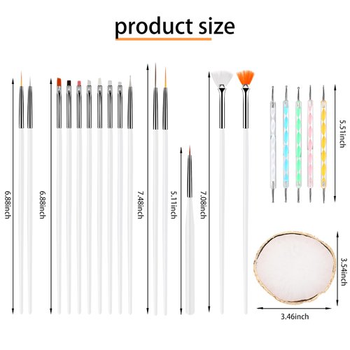 Dimeho 22pcs Nail Art Design Tools, 15pcs Painting Brushes Set with 5pcs Double Head Dotting Pens & 1 Resin Nail Art Palette Nail Art Brushes Kits Nail Art Cosmetic Mixing Tools