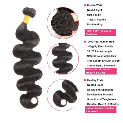 huarisi Body Wave Bundles Human Hair 18 Inch 10a Grade Human Hair Bundles Body Wave 1 Bundles 100% Unprocessed Brazilian Virgin Hair Extensions