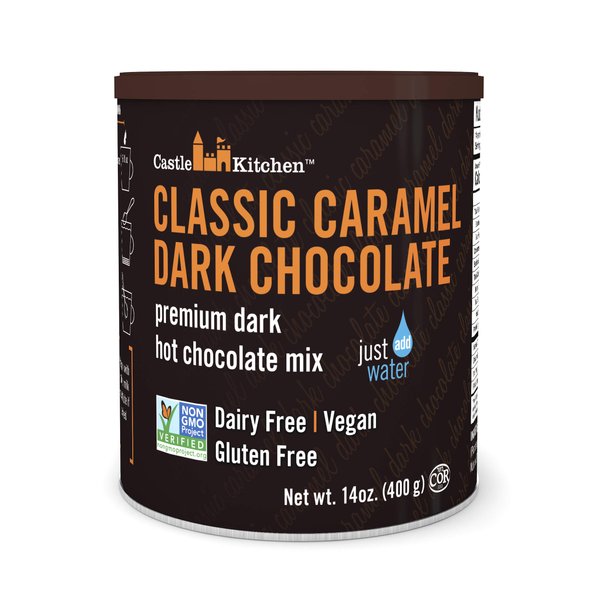 Castle Kitchen Caramel Dark Chocolate Hot Chocolate - Dairy-Free, Vegan Premium Hot Chocolate Mix - Just Add Water - 14 oz