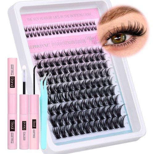 Wispy Lash Clusters Kit with Bottom Lashes 148pcs Cluster Eyelash Extensions Kit 10-18MM Individual Lashes Extension DIY Lash Kit with Bond and Seal Lash Glue by ALPHONSE