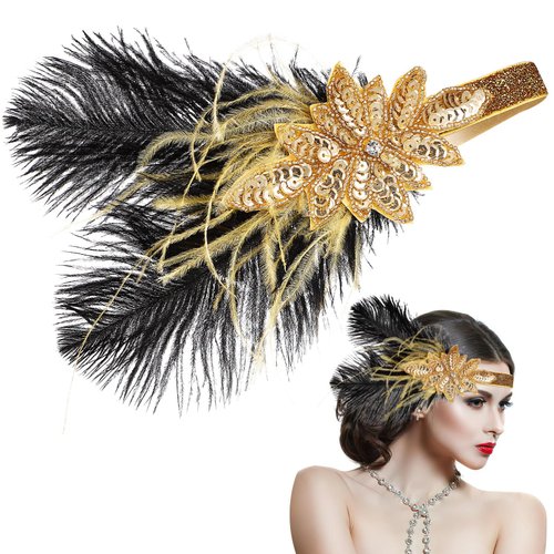 Beaupretty Flapper Headband Roaring 1920s Gatsby Costume Headwear Sequin Wedding Headpiece for Women