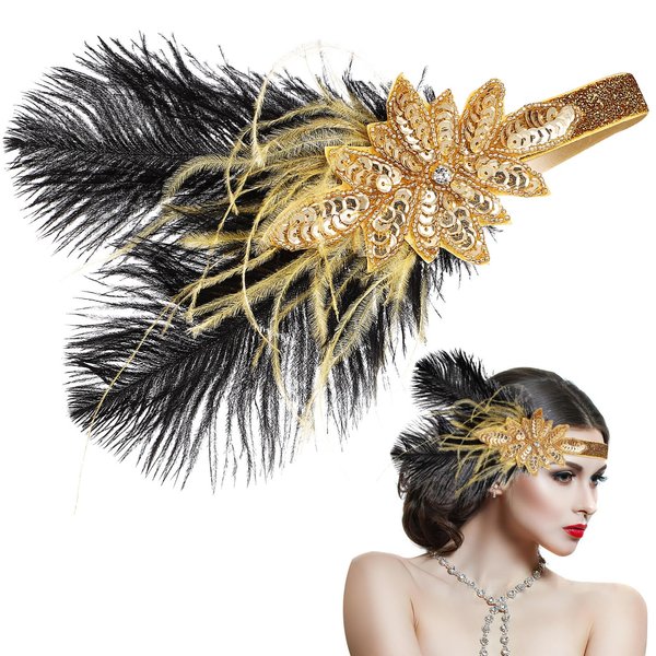 Beaupretty Flapper Headband Roaring 1920s Gatsby Costume Headwear Sequin Wedding Headpiece for Women