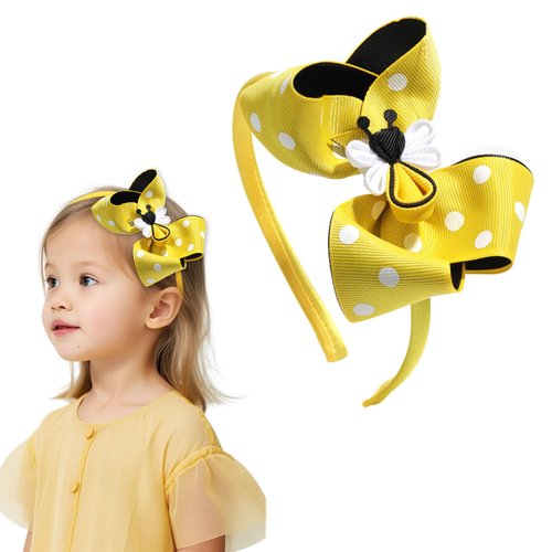 AIUPUOC Yellow Bow Headband for Girls Bow Headbands with Cute Bee Design Spring Hair Accessories Bee Yellow Hair Hoop Cute Big Bow Hair Band Hair Decorations