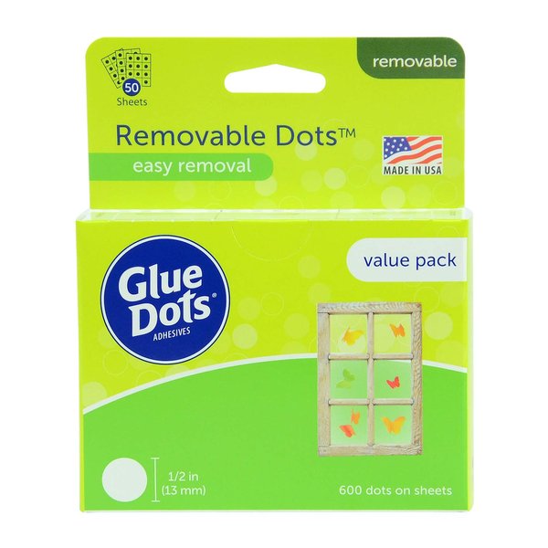Glue Dots, Removable Dots Value Pack, Double-Sided, 1/2", .5 Inch, 600 Dots, DIY Craft Glue Tape, Sticky Adhesive Glue Points, Liquid Hot Glue Alternative, Clear