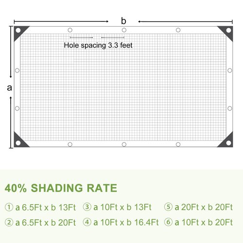 40% Shade Cloth Greenhouse Shade Cover with Grommets - Mesh Tarp for Pergola, Patio Plants, Chicken Coop, Garden, Outdoor, Backyard (6.5Ft x 13Ft)