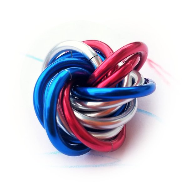 Möbii Fidget Ball (MultiColor): Quiet Mobius ADHD Anxiety Stim Stress Relief Toy Tool for Home Travel Office or Desk (Small, Full, Red White and Blue)