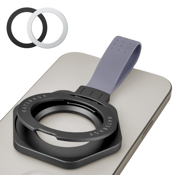OATSBASF Magnetic Phone Grip Holder, 360°Rotation Ring Kickstand, Compatible with MagSafe Ring Removable, Compatible with MagSafe Accessories for iPhone 16/15/14/13/12 Series&Android (Black)