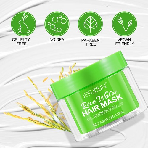 Rice Water Hair Mask for Dry Damaged Hair and Growth,Hair Treatment Mask, Repairs Damage Hair Root, Essential Oil & Biotin Deep Treatment,for Thinning Hair and Hair Loss, All Hair Types