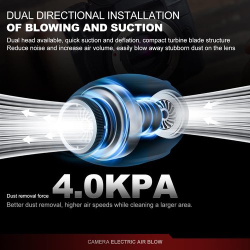 LYNCA Electric Air Blower Kit, with 4 Soft Tip Silicone Replacable Nozzles, Mechanism Dust Blower and Vacuum Cleaner, Professional Air Blaster for Camera Sensor CCD CMOS, Lenses-Black