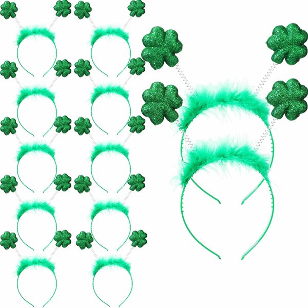 Virtue morals 12 Pieces St. Patrick's Day Headbands Green Shamrock Clover Headband for St Patrick's Costume Accessory Party Favor