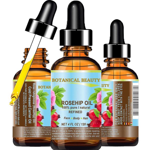 Botanical Beauty ROSEHIP OIL Pure Natural Refined Undiluted for Face, Body, Hair and Nail Care. 1 Fl.oz.- 30 ml Anti-Aging Moisturizer Hydration Facial Oil
