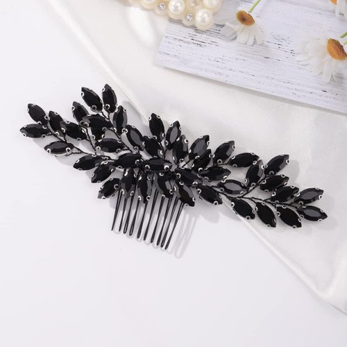 Missgrace Women's Handmade Gothic Black Full Rhinestones Side Hair Comb for Prom Party Special Occasion Punk Headpiece, Black 3