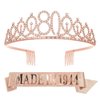 RUMIA Rose Gold 80th Birthday Crown & Sash for Women Glitter 80th Rhinestone Tiara Made in 1944 Sash 80th Birthday Gifts for Women 80th Birthday Decorations Party Supplies