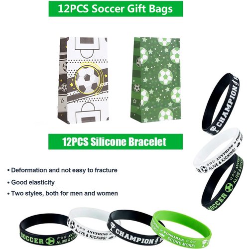 134 Pcs Soccer Party Favors Set Soccer Theme Party Soccer Gift Bags Soccer Silicone Ring Soccer Keychain Silicone Bracelet Whistle Stickers Tattoo Stickers Clap Bracelet for Soccer Themed Party