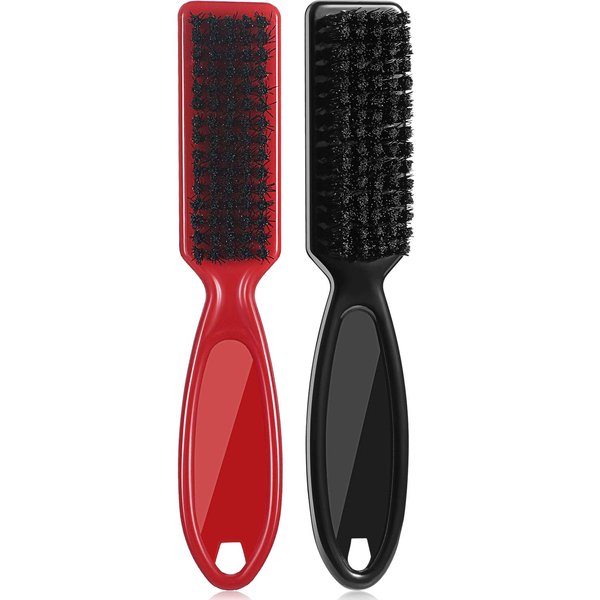 Patelai 2 Pcs Barber Blade Cleaning Brush Hair Clipper Nylon Brush Fades Barber Brush Hair Styling Brush Nail Brush Barber Accessory for Men Trimmer Cleaning Clipper Manicure Salon(Black, Red)