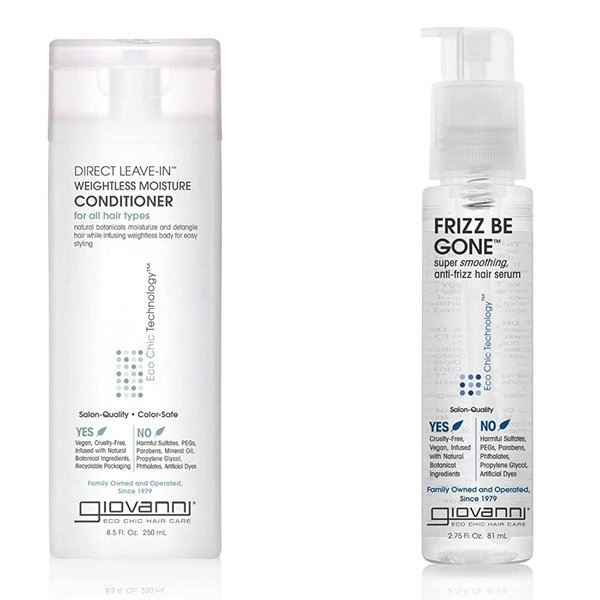 GIOVANNI Direct Leave-In Conditioner & Frizz Be Gone Serum - Super Smoothing Set for Curly Girls, Anti Frizz, Adds Shine, Seals in Color, Infused with Natural Botanical Ingredients - 8.5 oz & 2.75 oz