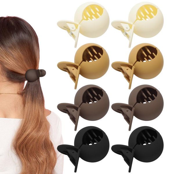 AWAYTR 8Pcs Small Hair Claw Clips for High Ponytail Matte Hair Clips for Women Ponytail No Slip Claw Clips (Brown/black(Ball))
