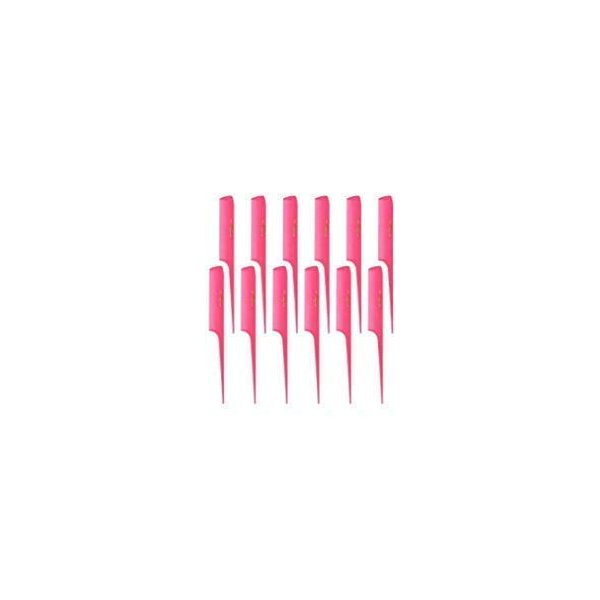 Krest Cleopatra 8-1/2 inch Rattail Combs Extra Fine Tooth. Rat Tail Comb Model #441. Color Neon Pink. 1 Dozen.