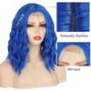 incohair Short Blue Wig for women 14 Inch Shoulder Length Loose Curly Wigs Natural Hairline Middle Part Blue Wig Wavy Cosplay Wigs for Daily Costume