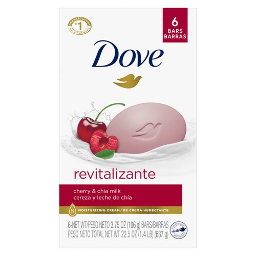 Dove Bar Soap Revitalizante Cherry & Chia Milk Pack of 6 For Skin Dryness Formulated with ¼ Moisturizing Cream 3.17 oz