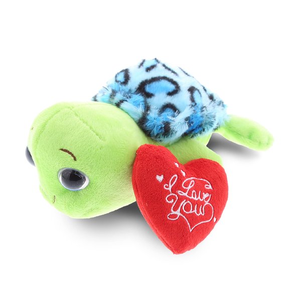 DolliBu I Love You Valentine Plush Blue Shell Sea Turtle - Cute Stuffed Animal with Red Heart and Name Personalization Gift for Valentines Day, Birthday, Anniversary, Romantic Date - 6 Inches