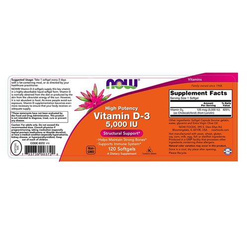 NOW Vitamin D-3 5,000 IU,120 Softgels