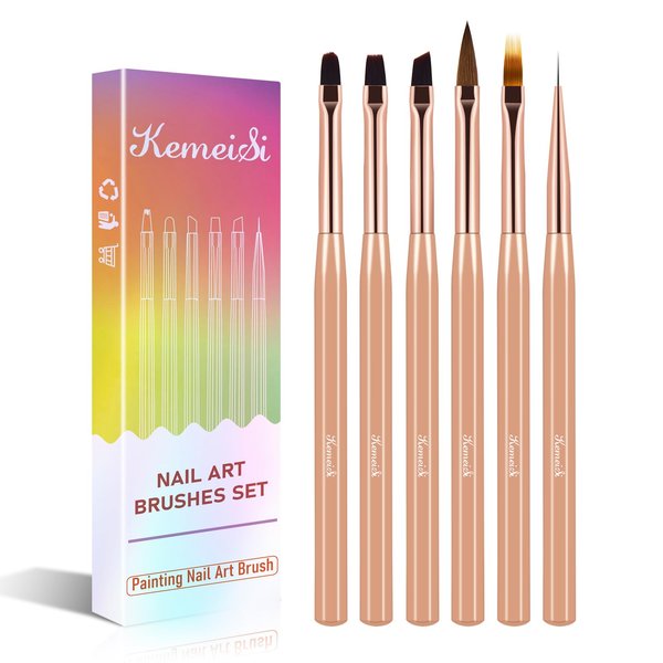 6Pcs Nail Art Brush Set - Nail Design Tool Including Nail Liner Brush, Ombre Brush, Nail Gel Polish Painting Brush Drawing Pen for Home Use and Professional Nail Salon