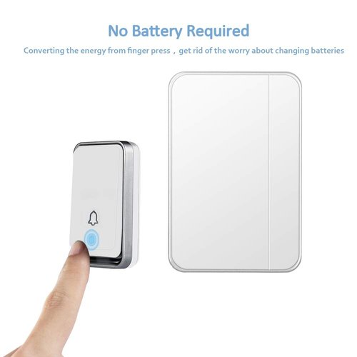【No Battery Required】Wireless Doorbell Waterproof, AURTEC Door Chime Kit with 1 Receivers & 1 Press Self-powered Transmitter, 51 Chimes and 4 Volume Levels, White