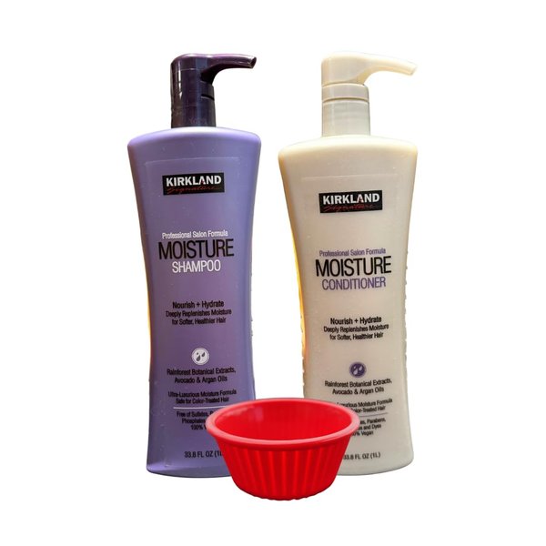 Kirkland Signature Professional Salon Formula Moisture Shampoo & Conditioner 33.8fl oz 1 litter (Two Bottles). Bundle with KING BUY BOX 1 PCS cup