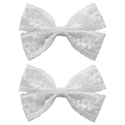 2 Pcs White Lace Hair Bows for Women, Small Cute Lace Ribbon Bow Alligator Clip, 3" Metal Bow Hair Clips for Women Girls, Hair Barrettes for Thin Thick Hair