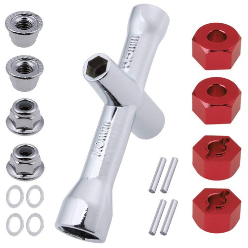 Hobbypark Aluminum 12mm Hex Hubs Wheel Adapters & M4 Flanged Lock Nuts for 1/10 2WD Traxxas Stampede Slash Rustler RC Car,Replace 1654 3654 (Red)