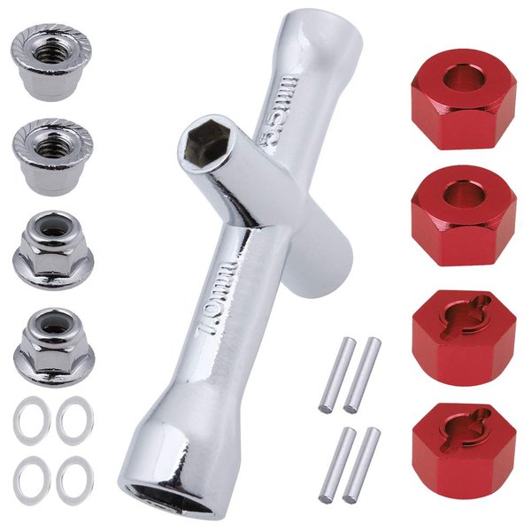 Hobbypark Aluminum 12mm Hex Hubs Wheel Adapters & M4 Flanged Lock Nuts for 1/10 2WD Traxxas Stampede Slash Rustler RC Car,Replace 1654 3654 (Red)