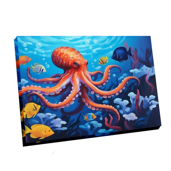 Newsight Paint by Numbers for Adults & Kids & Beginners DIY Acrylic Painting Gift Kits (Framed Color Octopus, 12" Wx16 L)