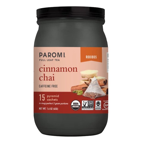 Paromi Cinnamon Chai Rooibos Organic Tea, Signature Jar, 15 Count (Pack of 3)