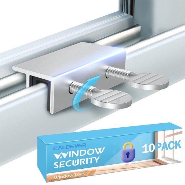 Sliding Window Locks Security Up and Down Window - 10 Set Glass Windows Lock for Child Proof Home Safety Vertical Window Stopper, Adjustable Aluminum Double Lock Kid Guard for Patio AC Travel RV (10)