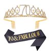 Black Gold "70 & Fabulous"Sash & Rhinestone Tiara Set, 70th Birthday Gifts for Women, Birthday Sash/Tiara for Women's 70th Birthday Party Decoration (Black 70th)