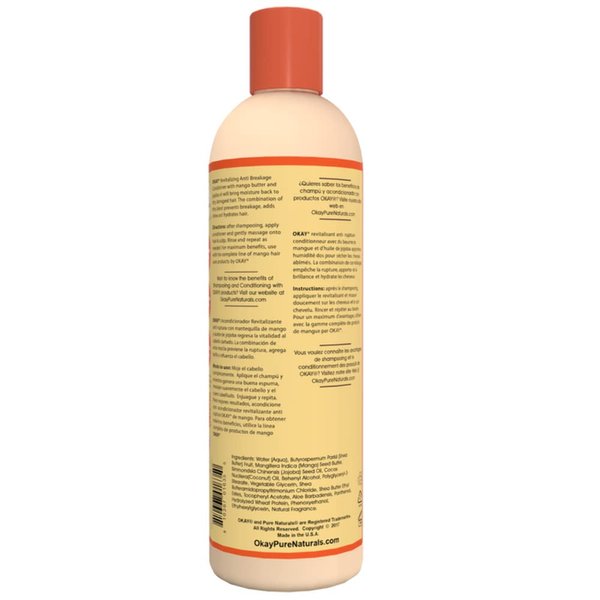 OKAY | Mango Anti-Breakage Conditioner | For All Hair Types & Textures | Revitalize - Repair - Restore Moisture | With Aloe, Jojoba & Coconut Oil | Free of Parabens, Silicones, Sulfates | 12 oz