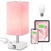 Ambimall Touch Control Table Lamp with 2 USB Charging Ports, 3 Way Touch Lamps Beside Desk, Nightstand Lamp for Bedrooms Living Room, Pink Shade with White Base, LED Bulb Included(Pink)