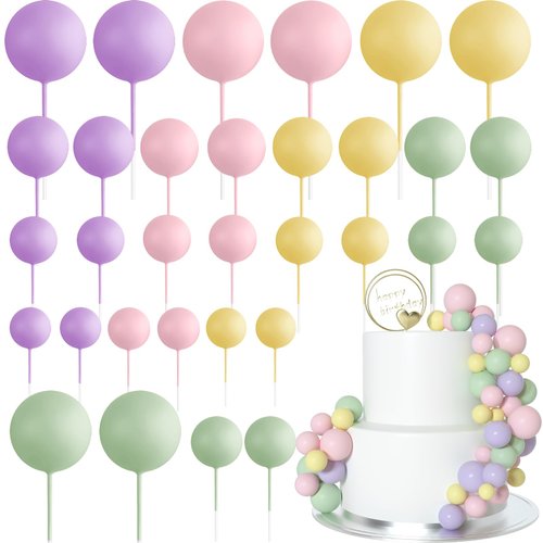 ASTARON 32 Pcs Ball Cake Topper Decorations Mini Balloons Cake Topper Sticks Foam Balls Cake Picks Cake Topper Balls Cake Decorations for Wedding Party Birthday Cake Toppers (Colorful)