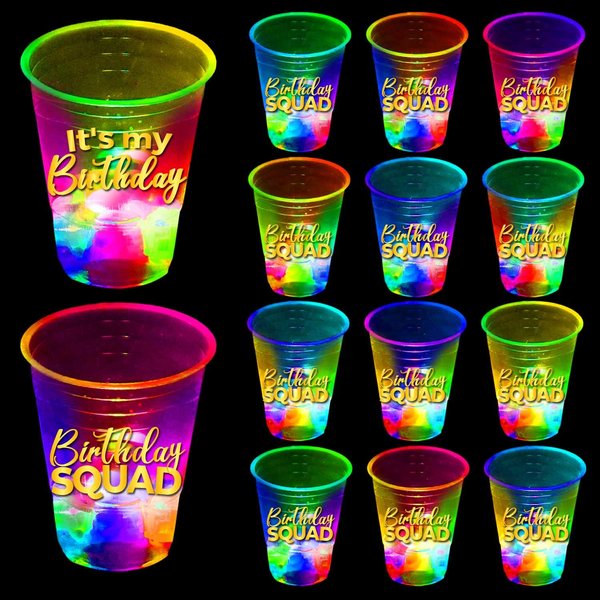 mishunyus 24 Pcs Glow Birthday Party Supplies,Birthday Squad Party Cups,Birthday Decorations Party Favor for 21st 30th 40th 50th 60th Night Event,16oz Cups(Birthday Squad & It's My Birthday)